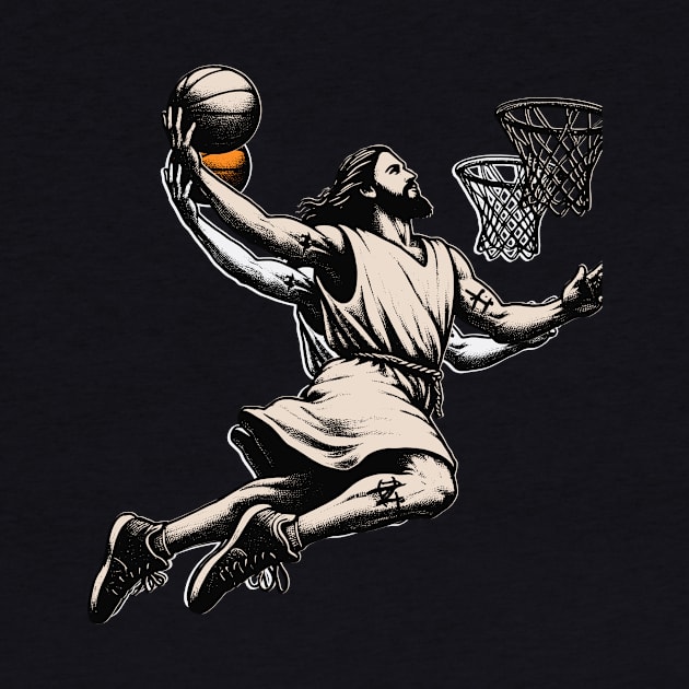 Funny Jesus Basketball Dunk by mieeewoArt